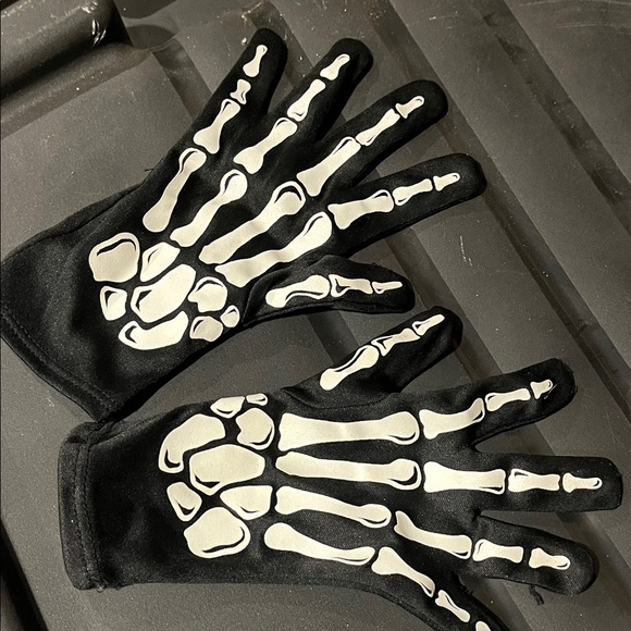 Skeleton Print Black Gloves kids size small - Picture 1 of 1
